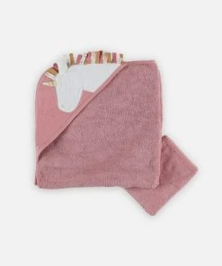 Noukie's Cape De Bain Avec Gant Licorne Rose (75 X 75 Cm)