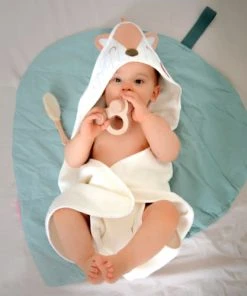 Little Crevette Cape De Bain Blanche Coton Bio 75x75 Cm -Bloom-boutique cape de bain blanche coton bio 75x75 cm 2