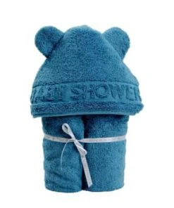 Little Crevette Cape De Bain Bleu Marine Coton Bio 60x120 Cm -Bloom-boutique cape de bain bleu canard coton bio 60x120 cm babyshower 2