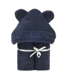 Little Crevette Cape De Bain Bleu Canard Coton Bio 60x120 Cm -Bloom-boutique cape de bain bleu marine coton bio 60x120 cm babyshower 1