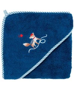 Carré Blanc Cape De Bain Coton Biologique Bleu 80 X 80 Cm