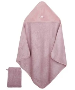 Eveil Et Nature Cape De Bain Et Gant 75x75 Cm Coton Bio Bois De Rose