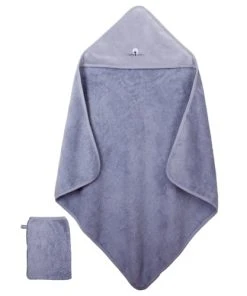 Eveil Et Nature Cape De Bain Et Gant 75x75 Cm Coton Bio Océan