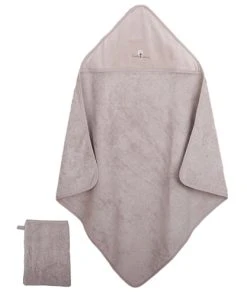 Eveil Et Nature Cape De Bain Et Gant 75x75 Cm Coton Bio Taupe