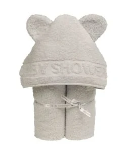 Little Crevette Cape De Bain Gris Clair Coton Bio 60x120 Cm