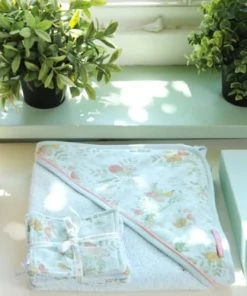 Little Crevette Cape De Bain Turquoise Coton Bio 75x75 Cm -Bloom-boutique cape de bain turquoise coton bio 75x75 cm 3