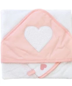 Home Maison Coffret Bébé Sortie De Bain Brodée + Gant Cœur Corail