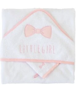 Home Maison Coffret Bébé Sortie De Bain Brodée "little" Coton Rose