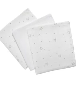 Home Maison Coffret De 3 Langes Bébé En Coton Blanc Et Gris 60x60