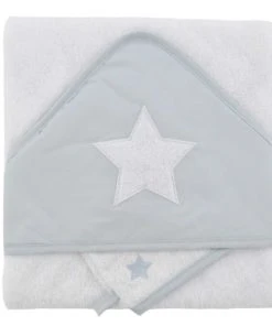 Home Maison Coffret Sortie De Bain Brodée + Gant étoile Bébé Gris