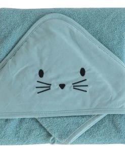 Home Maison Coffret Sortie De Bain Et Gant Rigolo Coton Bleu 75 X 75