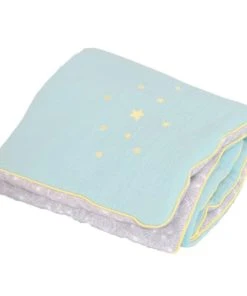 Home Maison Couverture Bébé Réversible Demi Lune Anis/Gris 75x100