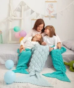 Crochetts Couverture En écailles De Sirène Vert 90X195 Cm -Bloom-boutique couverture en ecailles de sirene vert 90x195 cm 5