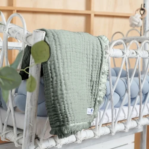 Nordic Coast Couverture Mousseline Avec Franges Vert 80x80 Cm 3 Nordic Coast Couverture Mousseline Avec Franges Vert 80x80 Cm – Image 3