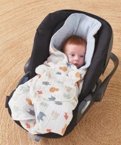 Noukie's Couverture Promenade Mousseline De Coton BIO Ouatinée, écru/bleu