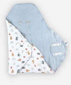 Noukie's Couverture Promenade Mousseline De Coton BIO Ouatinée, écru/bleu -Bloom-boutique couverture promenade mousseline de coton bio ouatinee ecru bleu 4