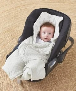 Noukie's Couverture Promenade Mousseline De Coton BIO Ouatinée, écru/sauge