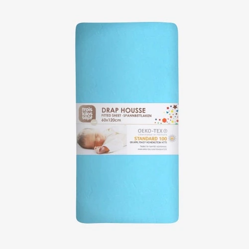 KINOUSSES Drap Housse Bébé 40 X 80 Cm Turquoise Coton 4 KINOUSSES Drap Housse Bébé 40 X 80 Cm Turquoise Coton – Image 4