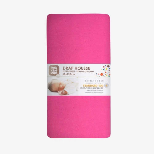 KINOUSSES Drap Housse Bébé 60 X 120 Cm Fuchsia Coton 4 KINOUSSES Drap Housse Bébé 60 X 120 Cm Fuchsia Coton – Image 4