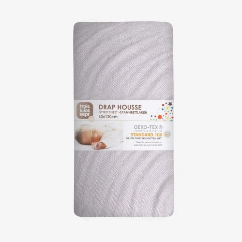 KINOUSSES Drap Housse Bébé 60 X 120 Cm Gris Mousseline De Coton 2 KINOUSSES Drap Housse Bébé 60 X 120 Cm Gris Mousseline De Coton – Image 2