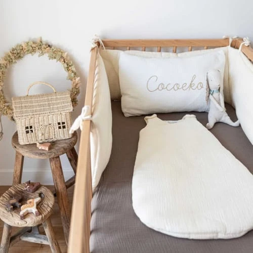 Cocoeko Drap Housse Gaze De Coton Taupe - 2 Tailles (60 X 120 Cm) 2 Cocoeko Drap Housse Gaze De Coton Taupe - 2 Tailles (60 X 120 Cm) – Image 2
