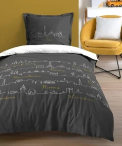 Lovely Casa Housse De Couette 140x200 Anthracite + 1 Taie Coton