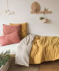 Cocoeko Housse De Couette Coton Lavé Vert De Gris -Bloom-boutique housse de couette coton lave moutarde coton lave