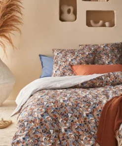 Essix Housse De Couette En Percale De Coton Orange Et Bleu 140x200