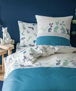 Blanc Cerise Housse De Couette Imprimée En Coton 140x200 Cm Blanc Et Bleu