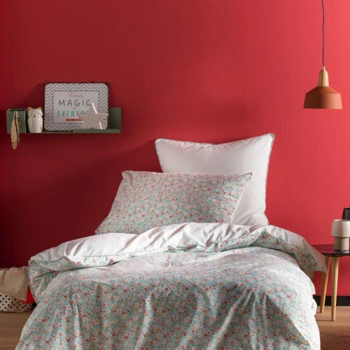 Blanc Cerise Housse De Couette Imprimée En Coton 200x200 Cm Vert Et Corail 3 Blanc Cerise Housse De Couette Imprimée En Coton 200x200 Cm Vert Et Corail – Image 3