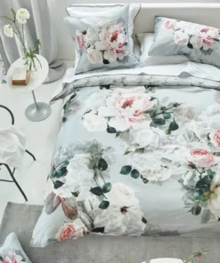 Designers Guild Housse De Couette Imprimée En Satin De Coton Gris