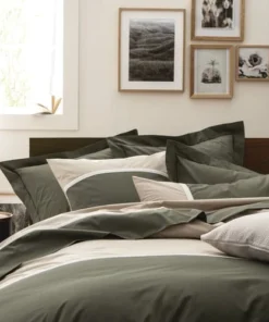 Essix Housse De Couette Unie En Percale De Coton Kaki 140x200