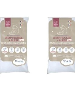 P'TIT LIT Lot De 2 Draps Housses Alèses 2 En 1 Coton Imperméable Blanc 70x140 Cm