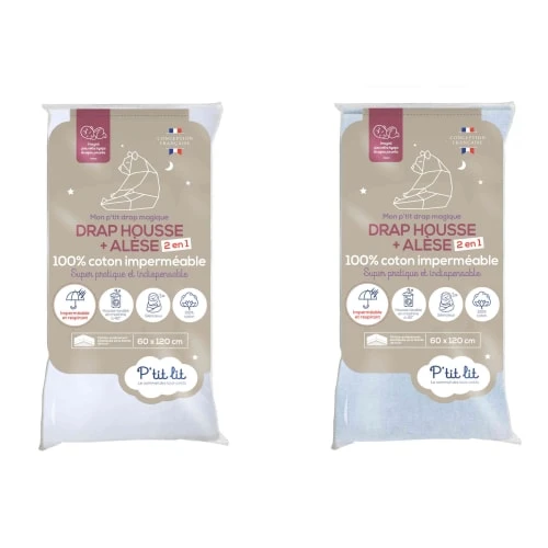 P'TIT LIT Lot De 2 Draps Housses Alèses 2 En 1 Coton Imperméable Blanc Et Gris 7 1 P'TIT LIT Lot De 2 Draps Housses Alèses 2 En 1 Coton Imperméable Blanc Et Gris 7