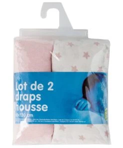 BabyCalin Lot De 2 Draps Housses étoile Rose (70 X 140 Cm) -Bloom-boutique lot de 2 draps housses etoile rose 70 x 140 cm 5