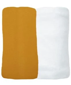 Eveil Et Nature Lot De 2 Draps Housses Jersey 40x80 Cm Coton Bio Ambre/blanc