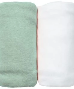 Eveil Et Nature Lot De 2 Draps Housses Jersey 70x140 Cm Coton Bio Blanc/ Aqua