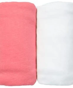 Eveil Et Nature Lot De 2 Draps Housses Jersey 70x140 Cm Coton Bio Blanc/Corail