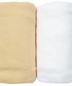 Eveil Et Nature Lot De 2 Draps Housses Jersey 70x140 Cm Coton Bio Blanc/Jaune