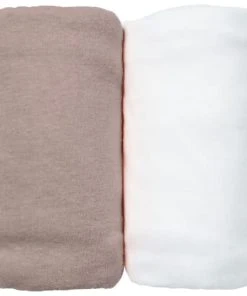 Eveil Et Nature Lot De 2 Draps Housses Jersey 70x140 Cm Coton Bio Blanc/Taupe