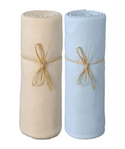 P'tit Basile Lot De 2 Draps Housses Jersey Bio écru Et Bleu 70x140