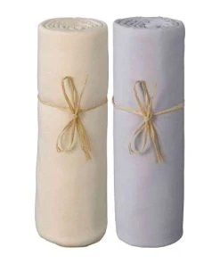 P'tit Basile Lot De 2 Draps Housses Jersey Bio écru Et Gris Perle 60x120