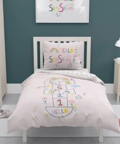 Home Maison Parure De Couette Enfant Marelle Coton Rose 140x200