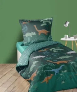 Home Maison Parure De Couette Enfant Préhistorique Coton Vert 200 X 140