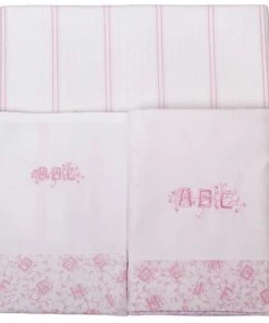 Laura Ashley Baby Parure De Lit 3 Pc - 2 Draps 120x180 Cm Et 1 TO 35x50 Cm Alphabet Rose