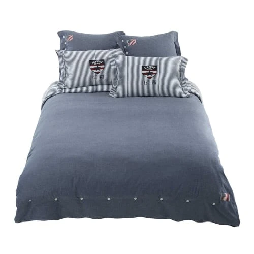 Maisons Du Monde Parure De Lit Chambray En Coton Bleu 220x240 1 Maisons Du Monde Parure De Lit Chambray En Coton Bleu 220x240