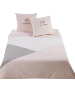 Maisons Du Monde Parure De Lit En Coton Gris Et Rose 140x200