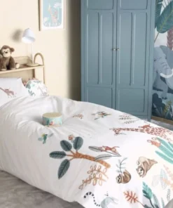 Maisons Du Monde Parure De Lit Enfant En Coton Imprimés Animaux Blancs Et Multicolores, 140x200