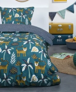 TODAY Parure De Lit Enfant Imprimé En Coton Bleu 140x200cm