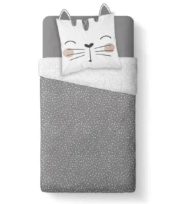 TODAY Parure De Lit Enfant Imprimé En Coton Gris 140x200cm -Bloom-boutique parure de lit enfant imprime en coton gris 140x200cm 3